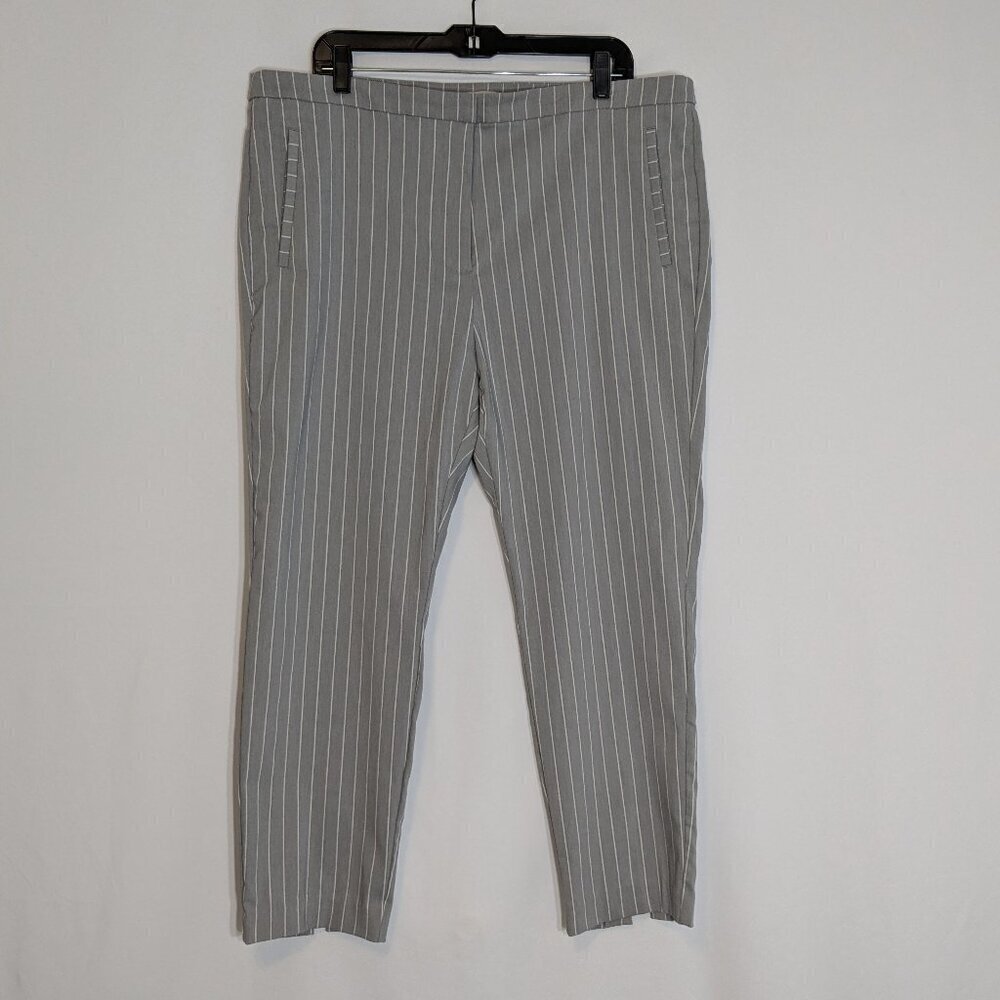 WORTHINGTON Slim Leg, Gray w White Pin Stripes Front Zip Career Pants; Size 16W
